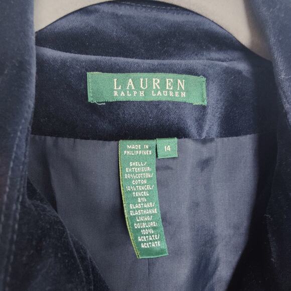 Lauren Ralph Lauren Sz 14 Y2K Navy Blue Velvet Pea Coat Jacket Double Breasted - Picture 4 of 6